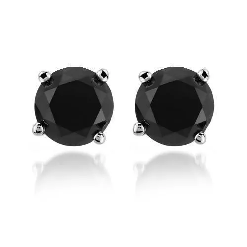 14K Solid Gold Black Rhodium Mens Black Diamond Solitaire Stud Earrings 10.00 Ctw