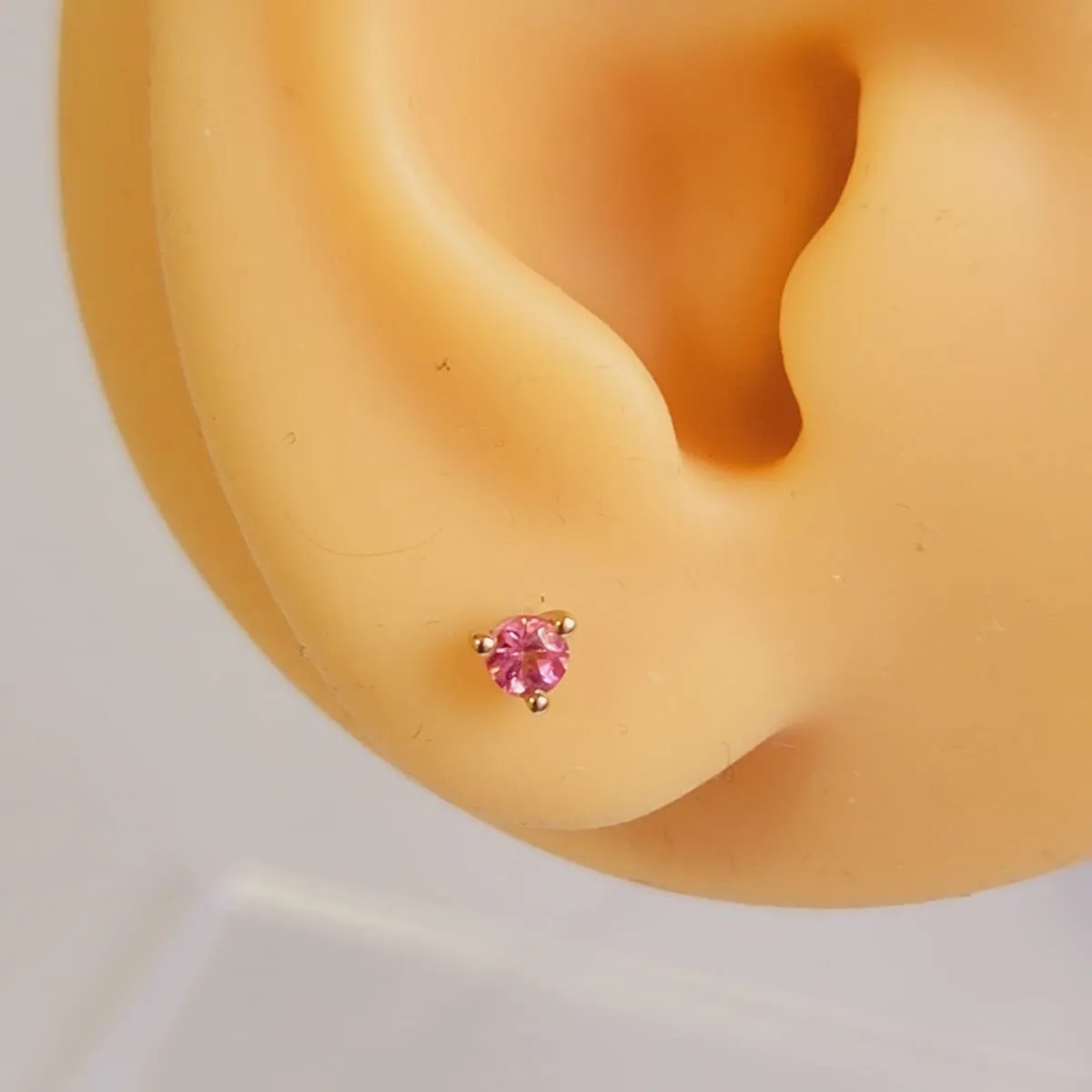 14k Solid Gold Solitaire Pink Sapphire Studs