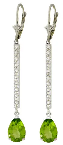 14K Solid White Gold Earrings w/ Diamonds & Peridot