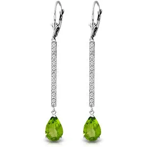 14K Solid White Gold Earrings w/ Diamonds & Peridot