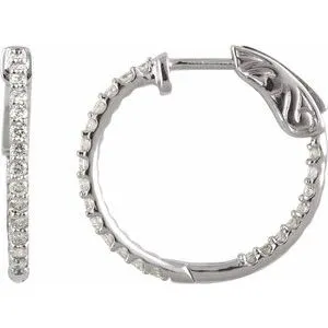 14K White 1/4 CTW Natural Diamond Inside-Outside 14.5 mm Hinged Hoop Earrings