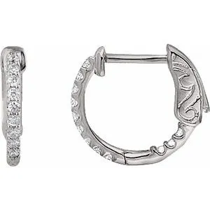 14K White 1/4 CTW Natural Diamond Inside-Outside 14.5 mm Hinged Hoop Earrings