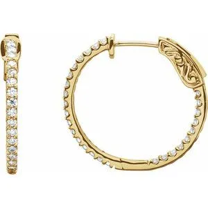 14K White 1/4 CTW Natural Diamond Inside-Outside 14.5 mm Hinged Hoop Earrings