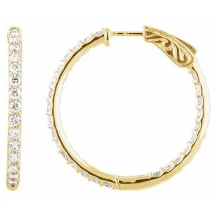 14K White 1/4 CTW Natural Diamond Inside-Outside 14.5 mm Hinged Hoop Earrings