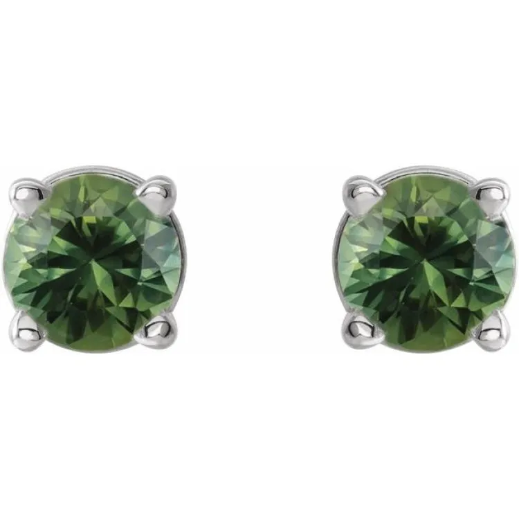 14K White 3 mm Natural Green Sapphire Stud Earrings