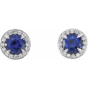 14K White 3.5 mm Natural Blue Sapphire & 1/8 CTW Natural Diamond Earrings