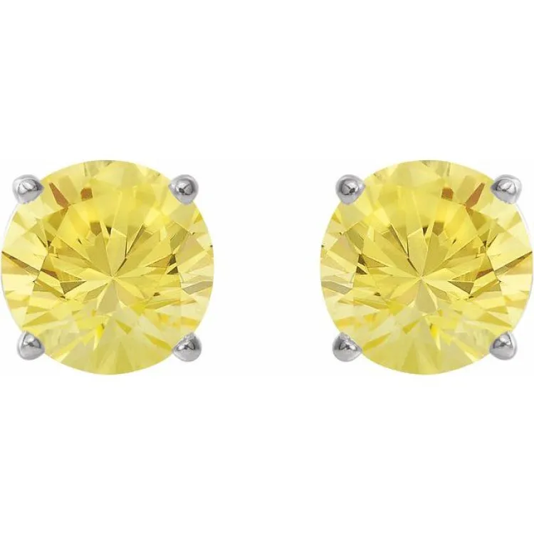 14K White 8 mm Lab-Grown Yellow Sapphire Stud Earrings