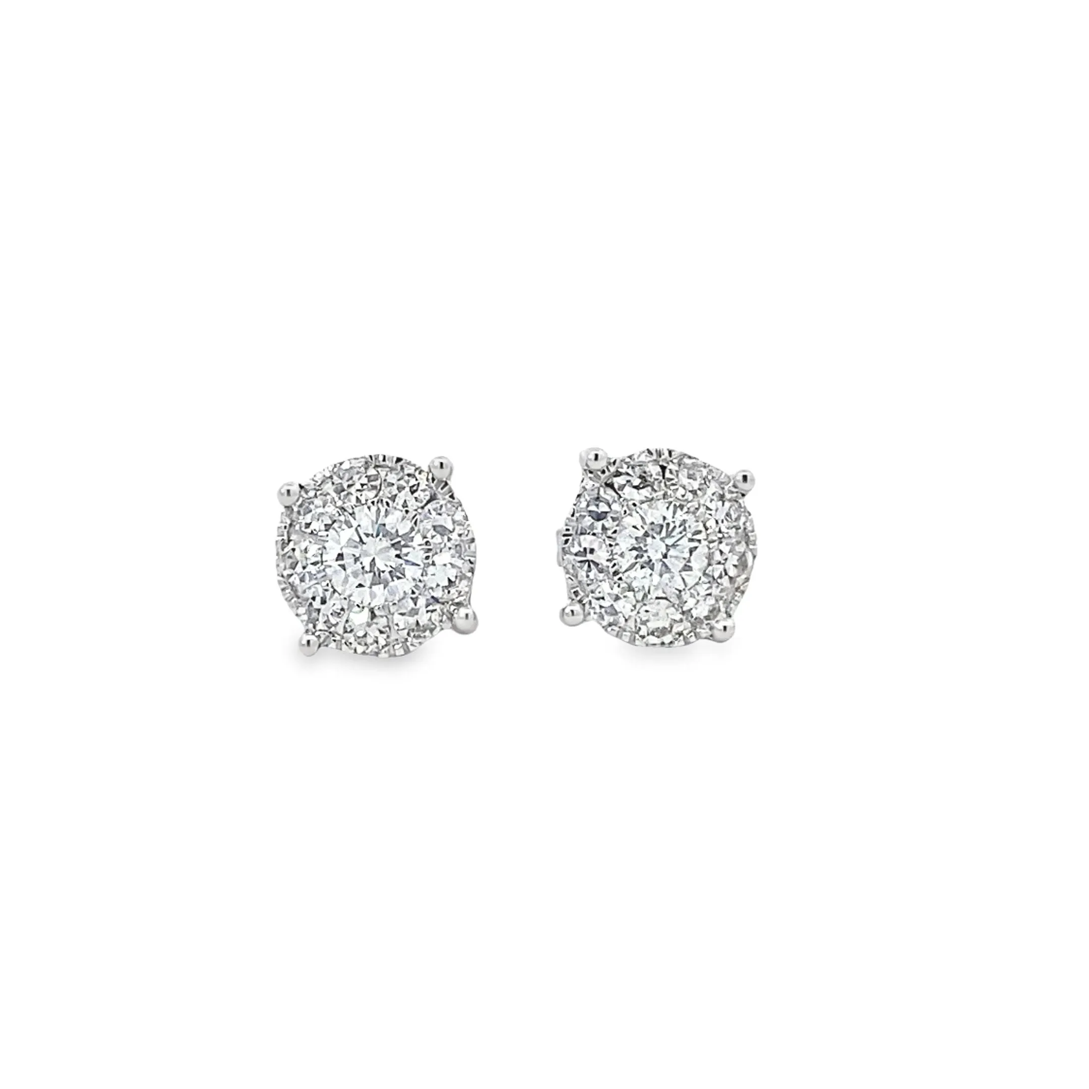 14K White Gold Diamond Cluster Stud Earrings