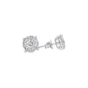 14K White Gold Diamond Cluster Stud Earrings