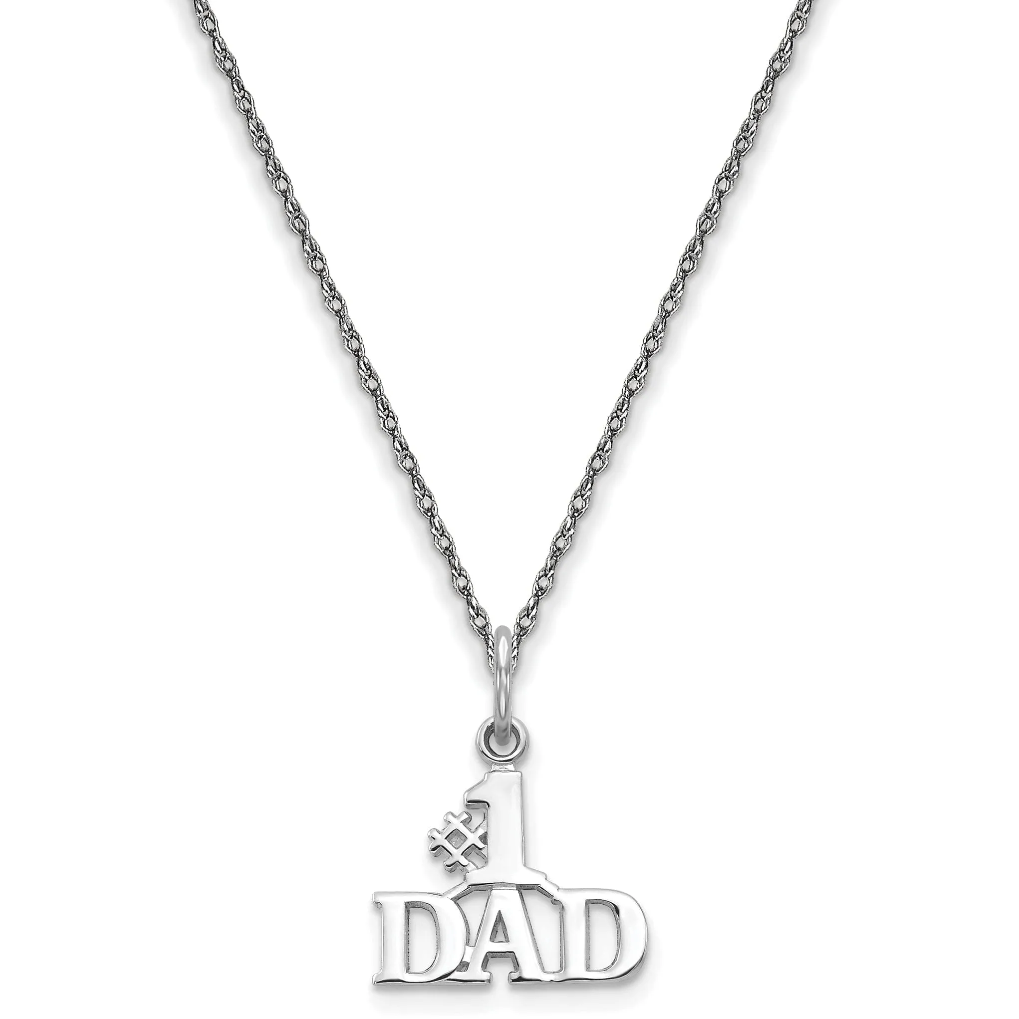 14k White Gold Polished Finish # 1 Dad Charm Pendant with 18-inch Cable Chain Necklace