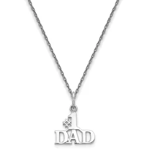 14k White Gold Polished Finish # 1 Dad Charm Pendant with 18-inch Cable Chain Necklace