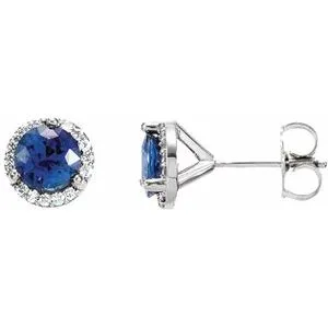 14K X1 White Natural Blue Sapphire & 1/6 CTW Natural Diamond Earrings