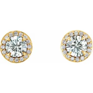 14K Yellow 4 mm Natural White Sapphire & 1/10 CTW Natural Diamond Earrings