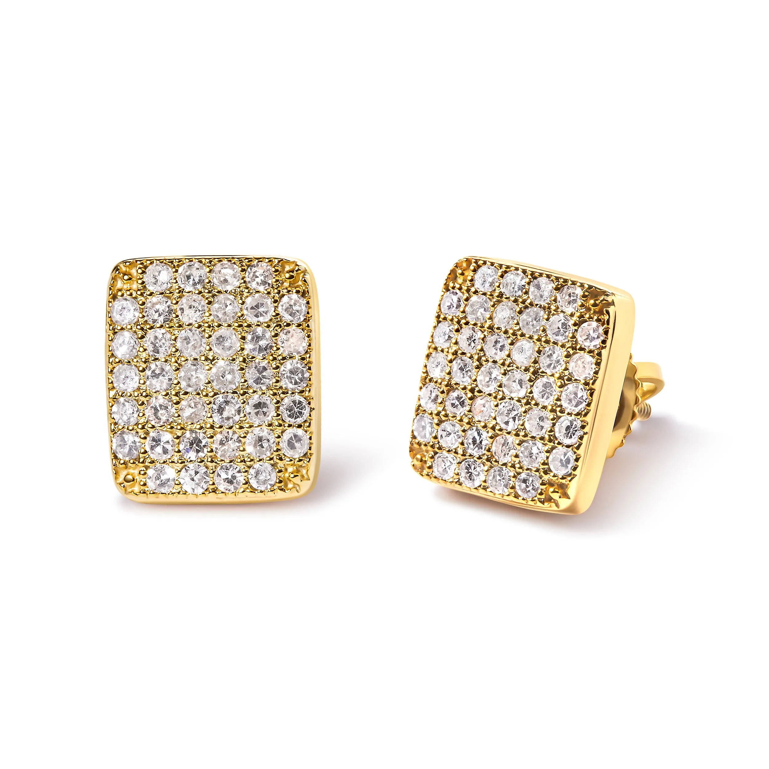 14K Yellow Gold 1/2 Cttw Diamond Square Shaped Composite Cluster Stud  Earrings