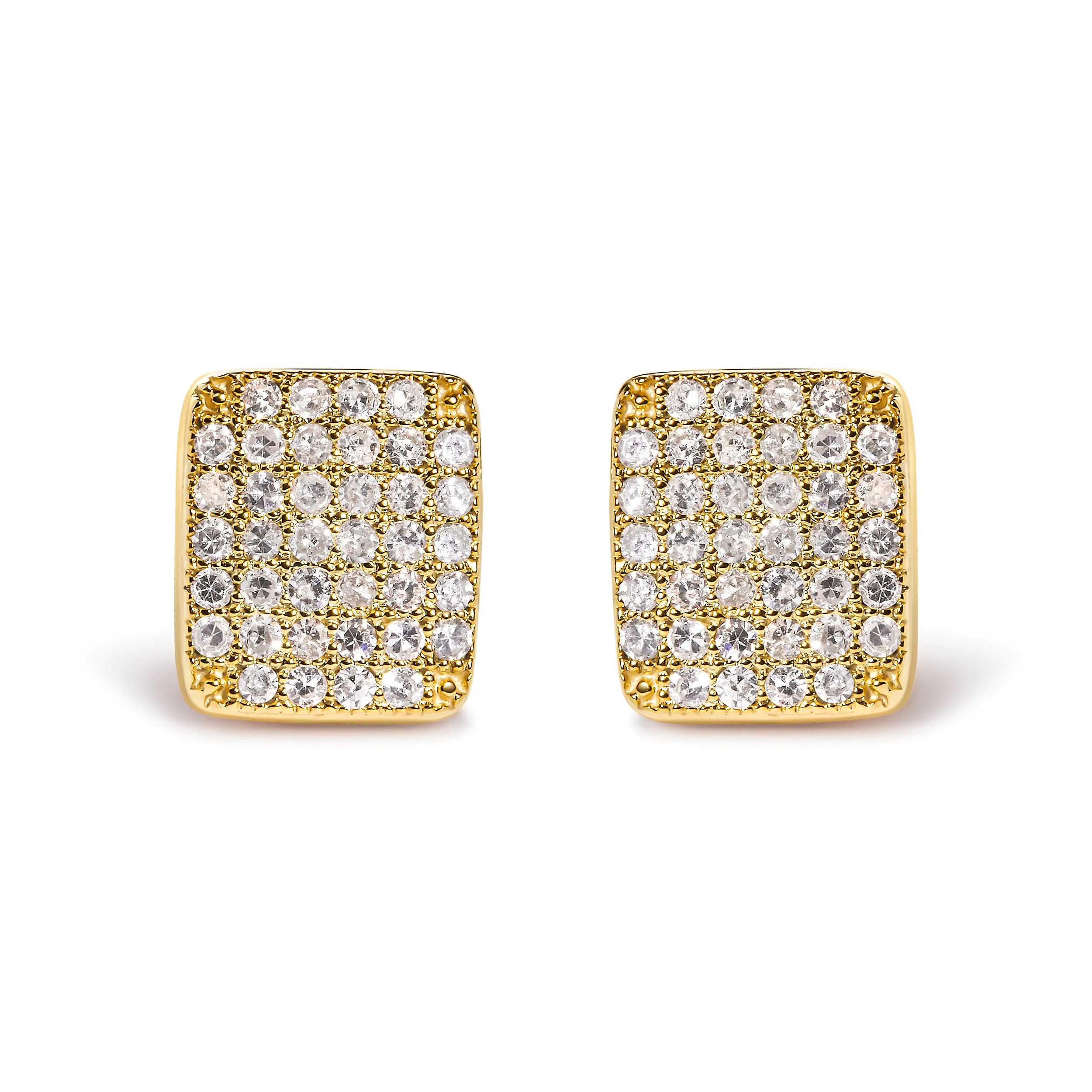 14K Yellow Gold 1/2 Cttw Diamond Square Shaped Composite Cluster Stud  Earrings