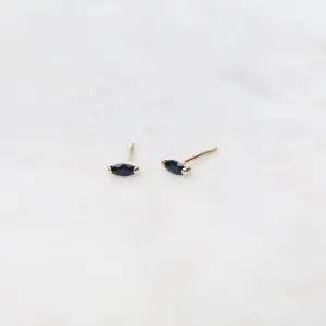 14k Yellow Gold Blue Sapphire Marquise Post Earrings