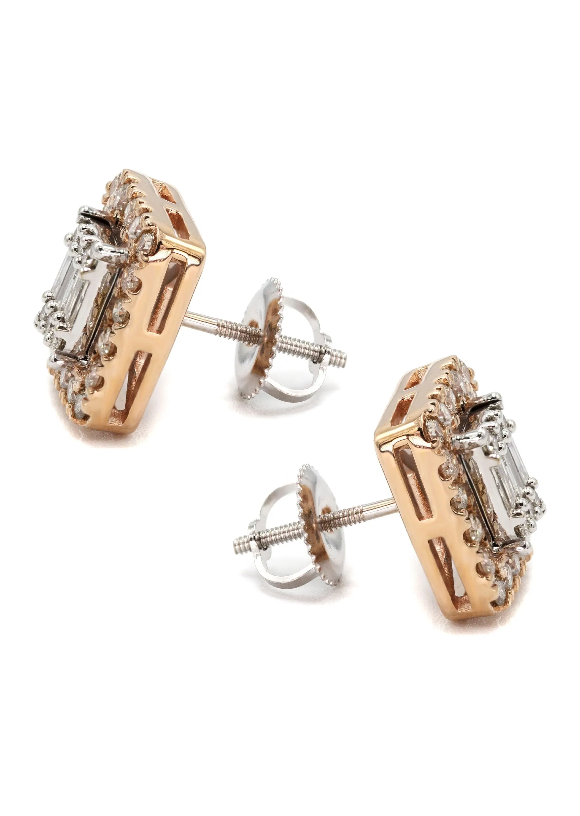 14K Yellow Gold Diamond Baguette Earrings For Men | 0.95 Carats | 4.74 Grams