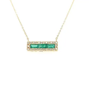 14k Yellow Gold Emerald & Diamond Bar Necklace (I7635)