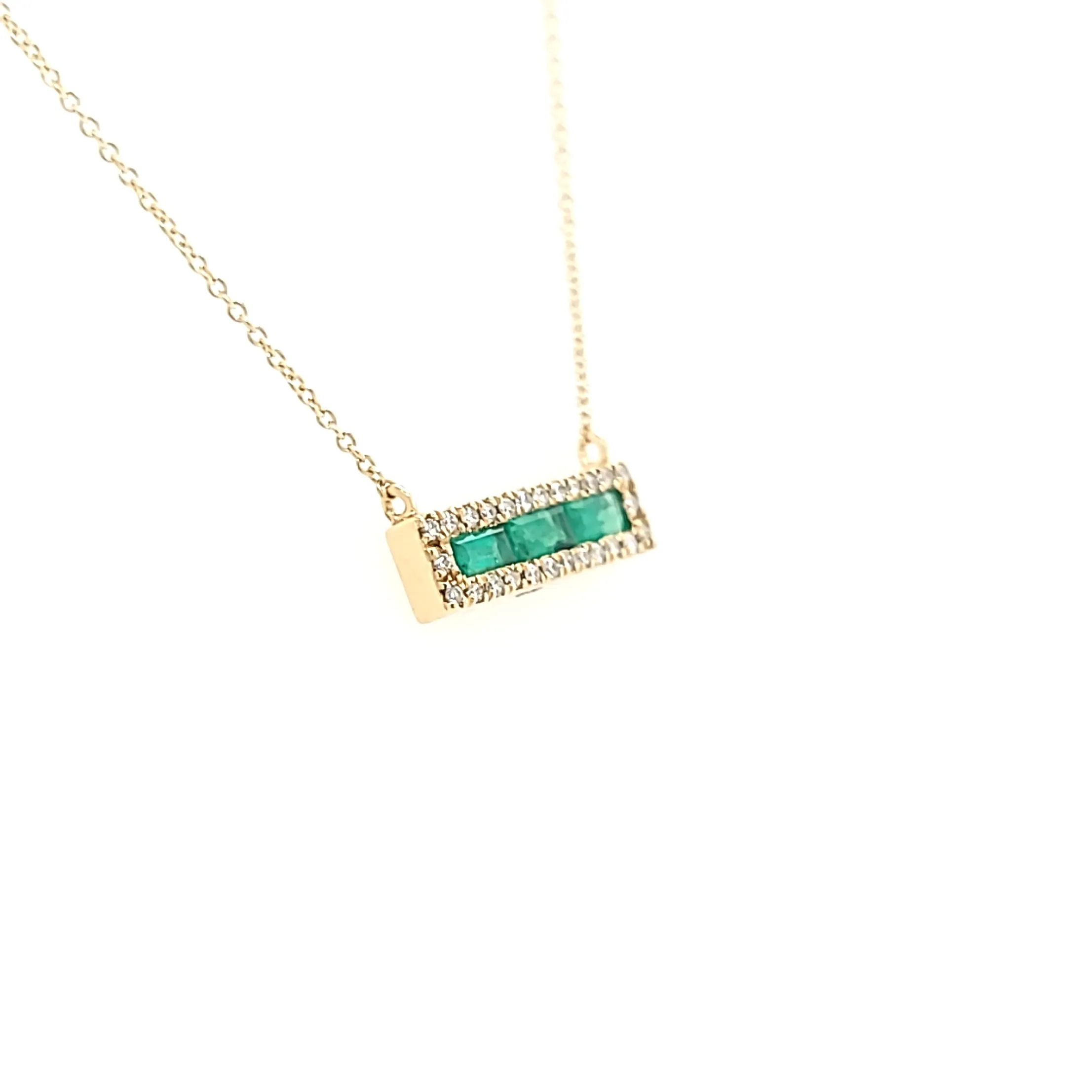 14k Yellow Gold Emerald & Diamond Bar Necklace (I7635)