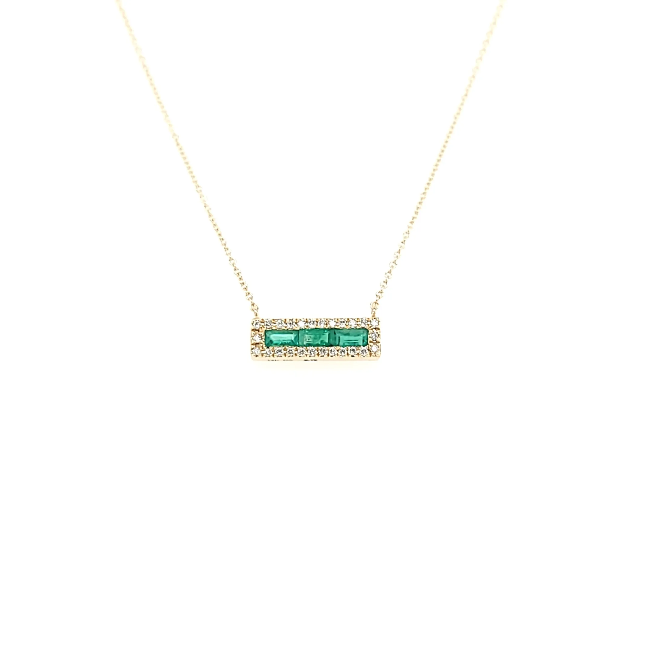 14k Yellow Gold Emerald & Diamond Bar Necklace (I7635)