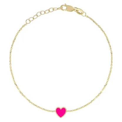 14k Yellow Gold Mini Enamel Heart Bracelet