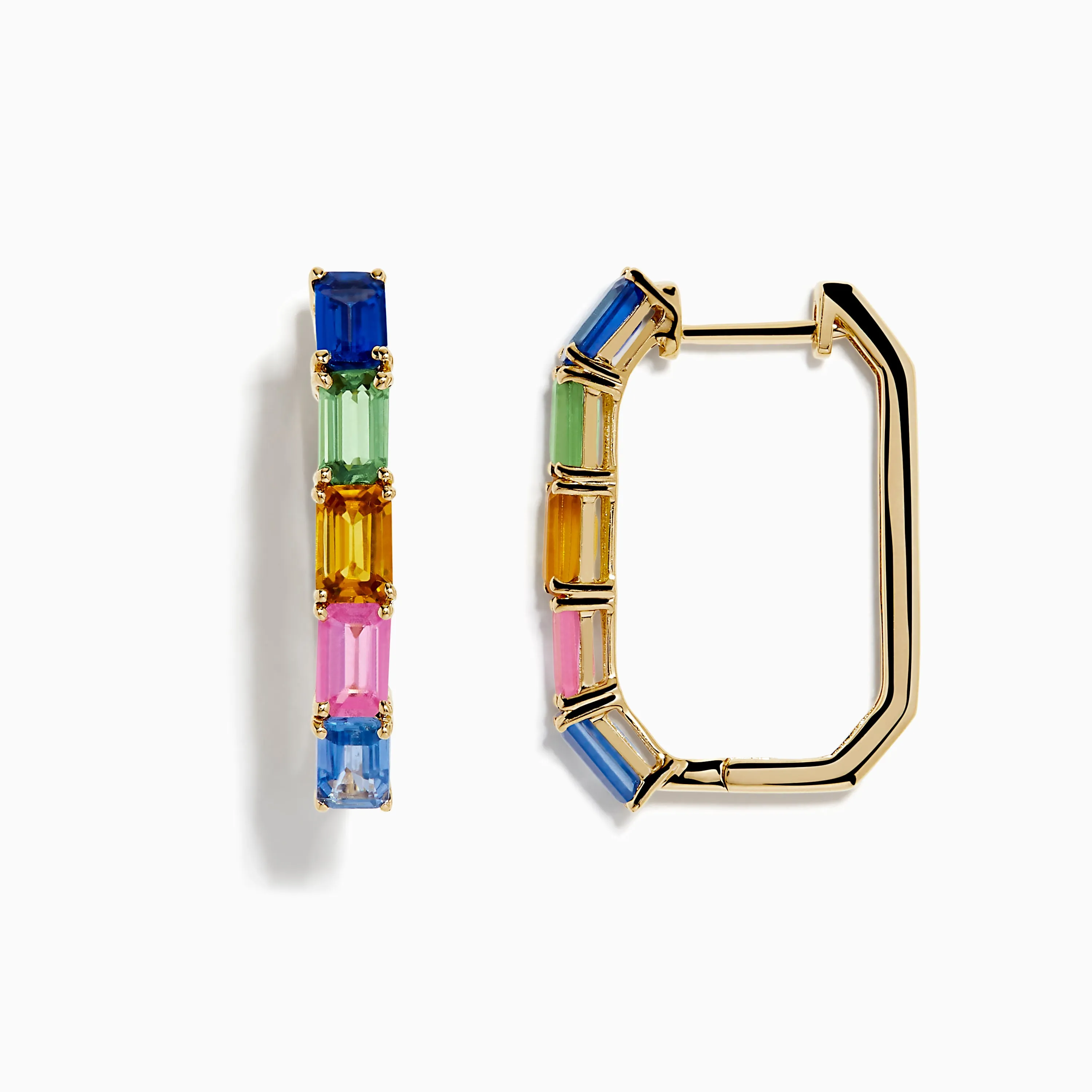 14K Yellow Gold Multi Color Sapphire Huggie Earrings