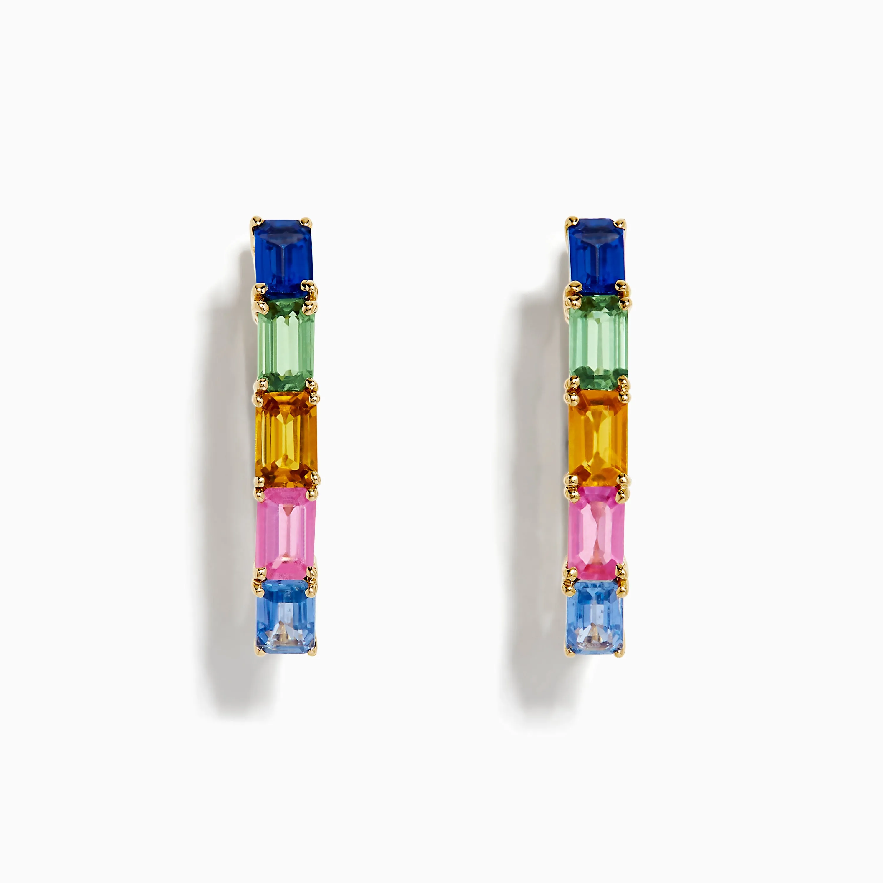 14K Yellow Gold Multi Color Sapphire Huggie Earrings