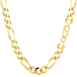 14k Yellow Solid Gold Figaro Chain Necklace, 6.0mm