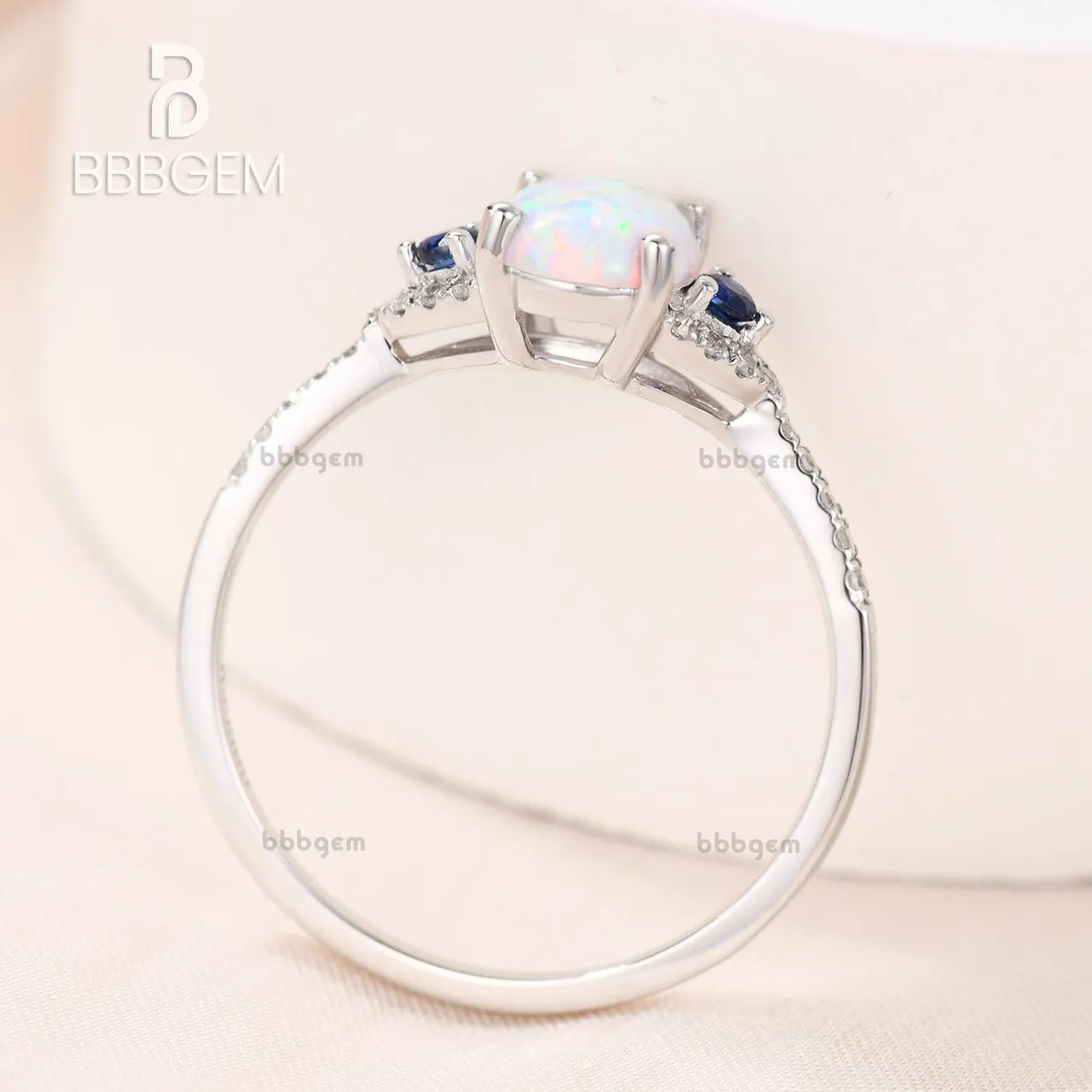 14K/18K Art Deco Three Stone Opal And Sapphire Engagement Ring