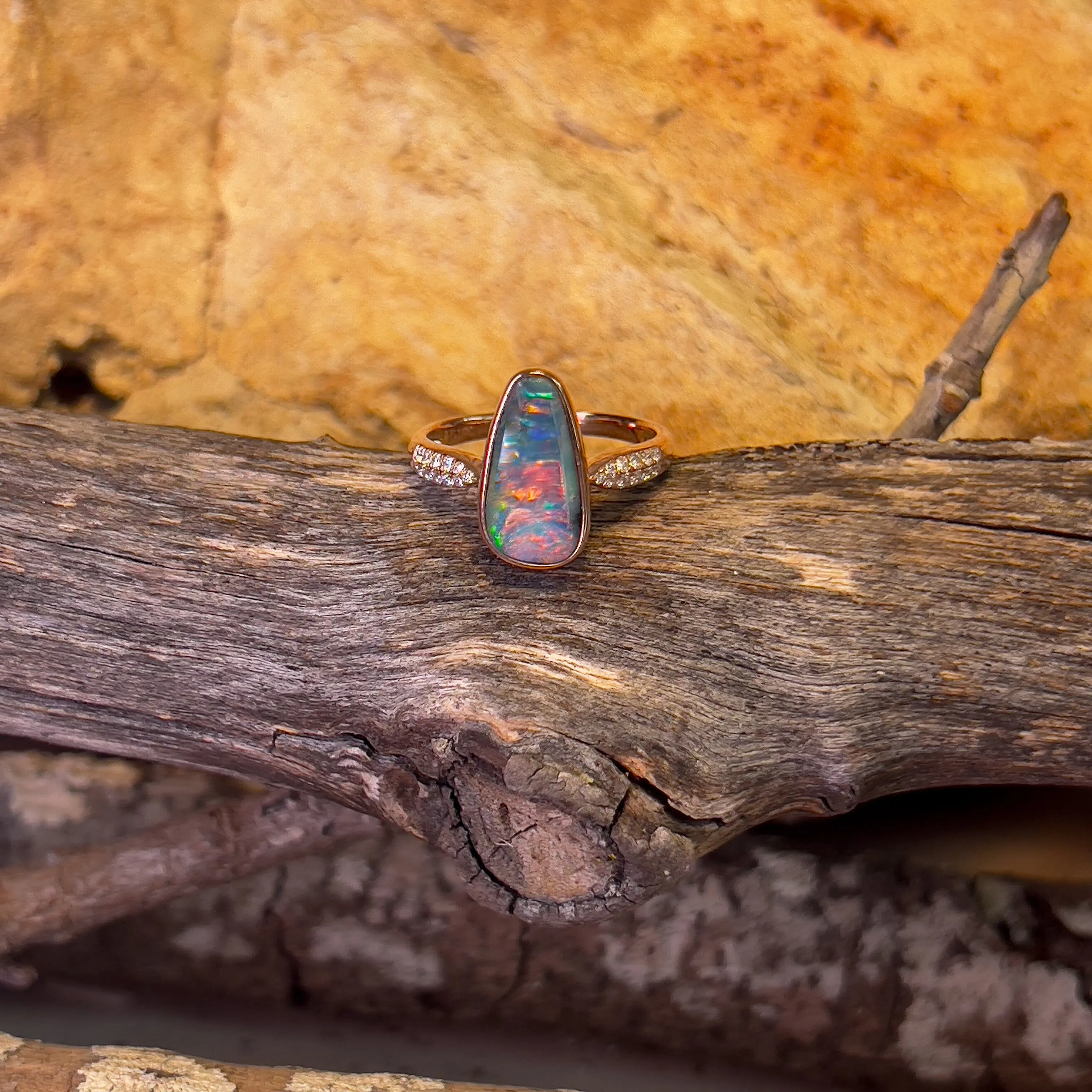 14kt Rose Gold Boulder Opal 1.99ct Diamond ring