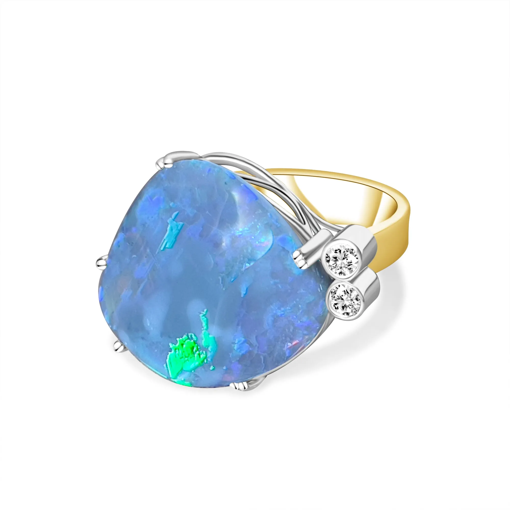 14kt White and Yellow Gold Black Opal 8.89ct and Diamond ring 0.08ct