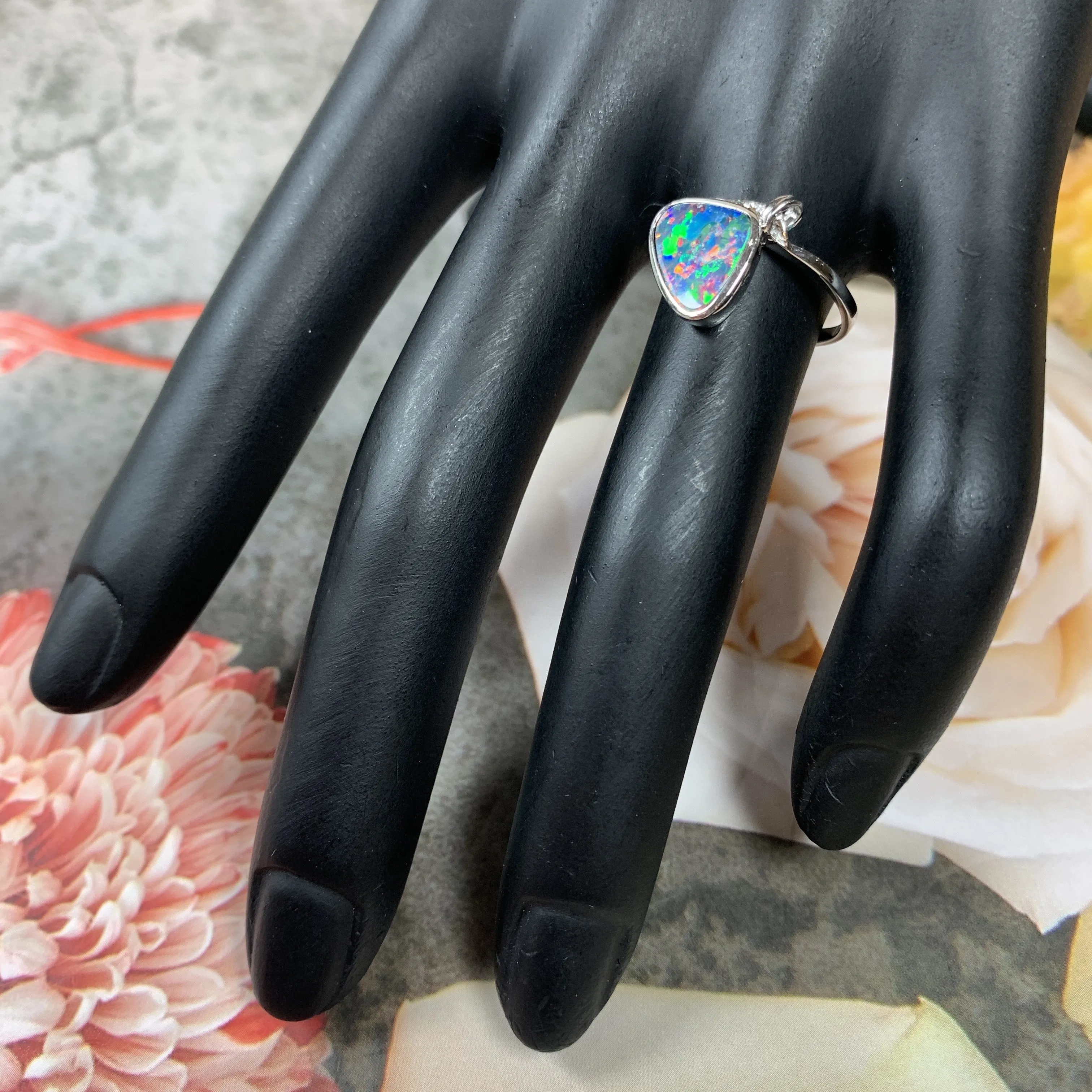 14kt White Gold Triangle shape Opal 10x9mm ring