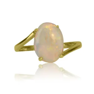 14kt Yellow Gold White Opal split shank ring