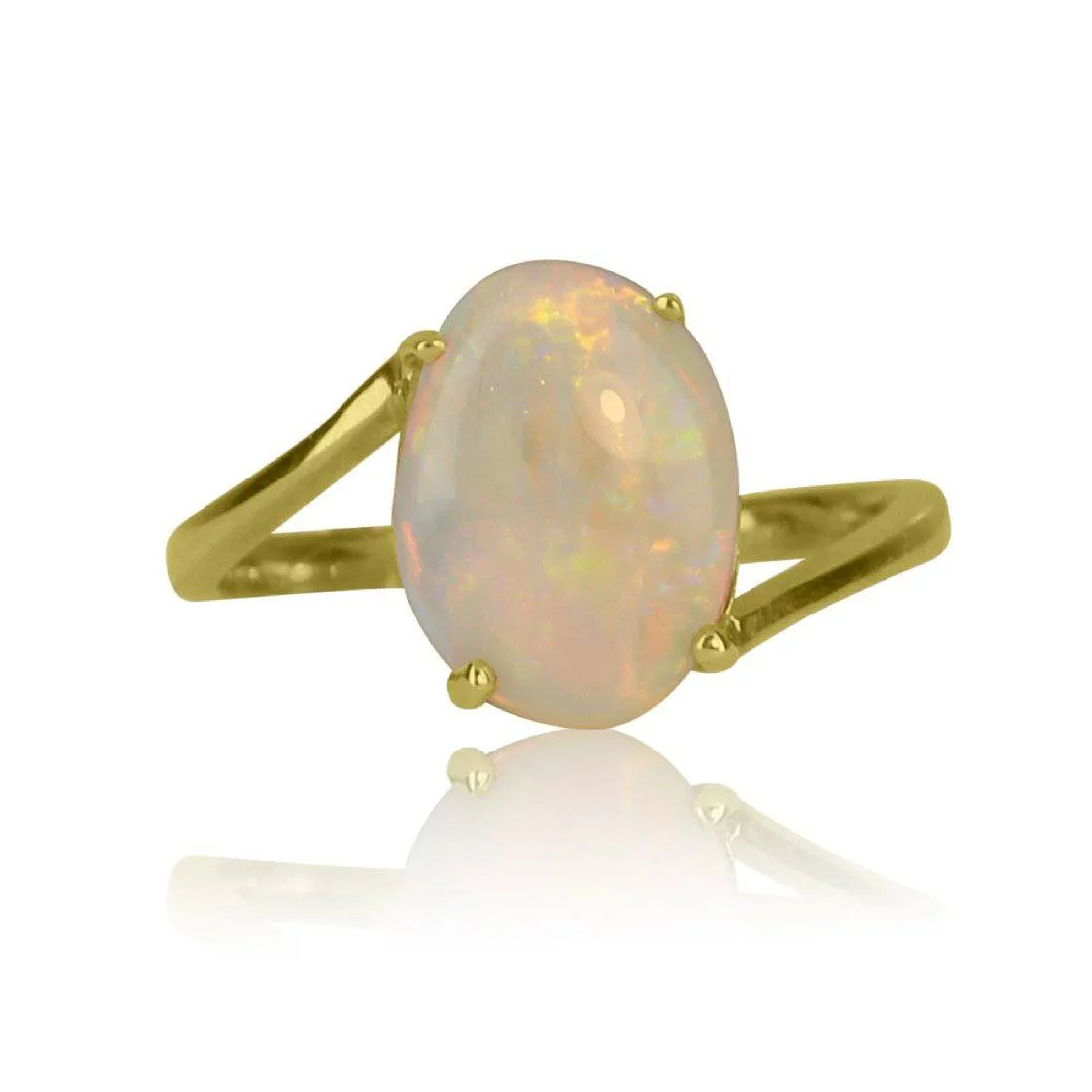 14kt Yellow Gold White Opal split shank ring