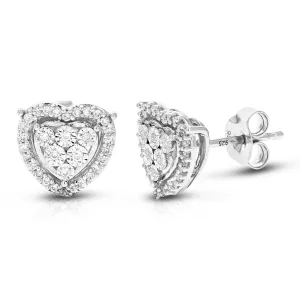 1/5 cttw 64 Stones Round Lab Grown Diamond Studs Earrings .925 Sterling Silver Prong Set Heart Shape