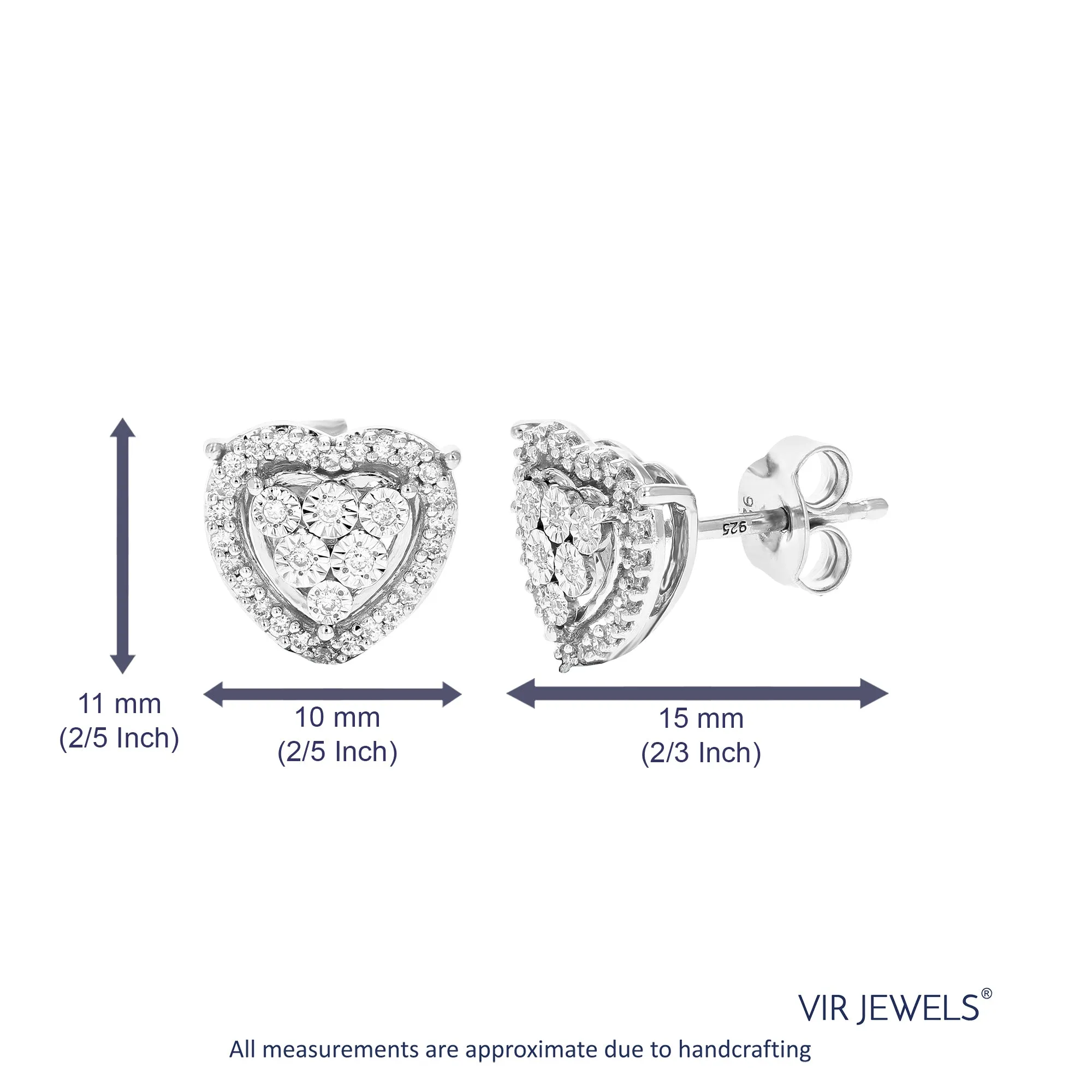 1/5 cttw 64 Stones Round Lab Grown Diamond Studs Earrings .925 Sterling Silver Prong Set Heart Shape