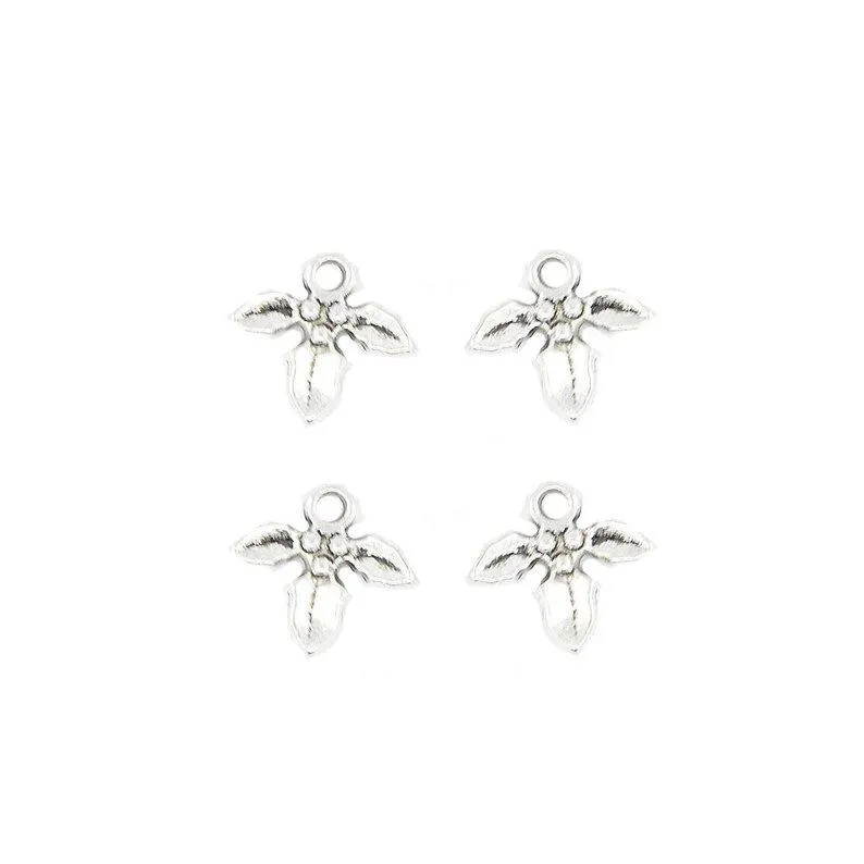 15 Pcs Tibetan Silver Holly Sprig Christmas 14X12.5mm Charms Pendants