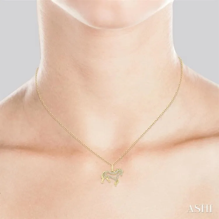 1/8 Ctw Horse Symbol Petite Round Cut Diamond Fashion Pendant With Chain in 10K Yellow Gold