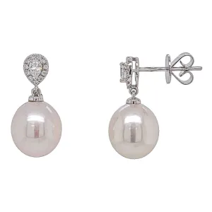 18ct White Gold Diamond and Freshwater Pearl Drop Earrings