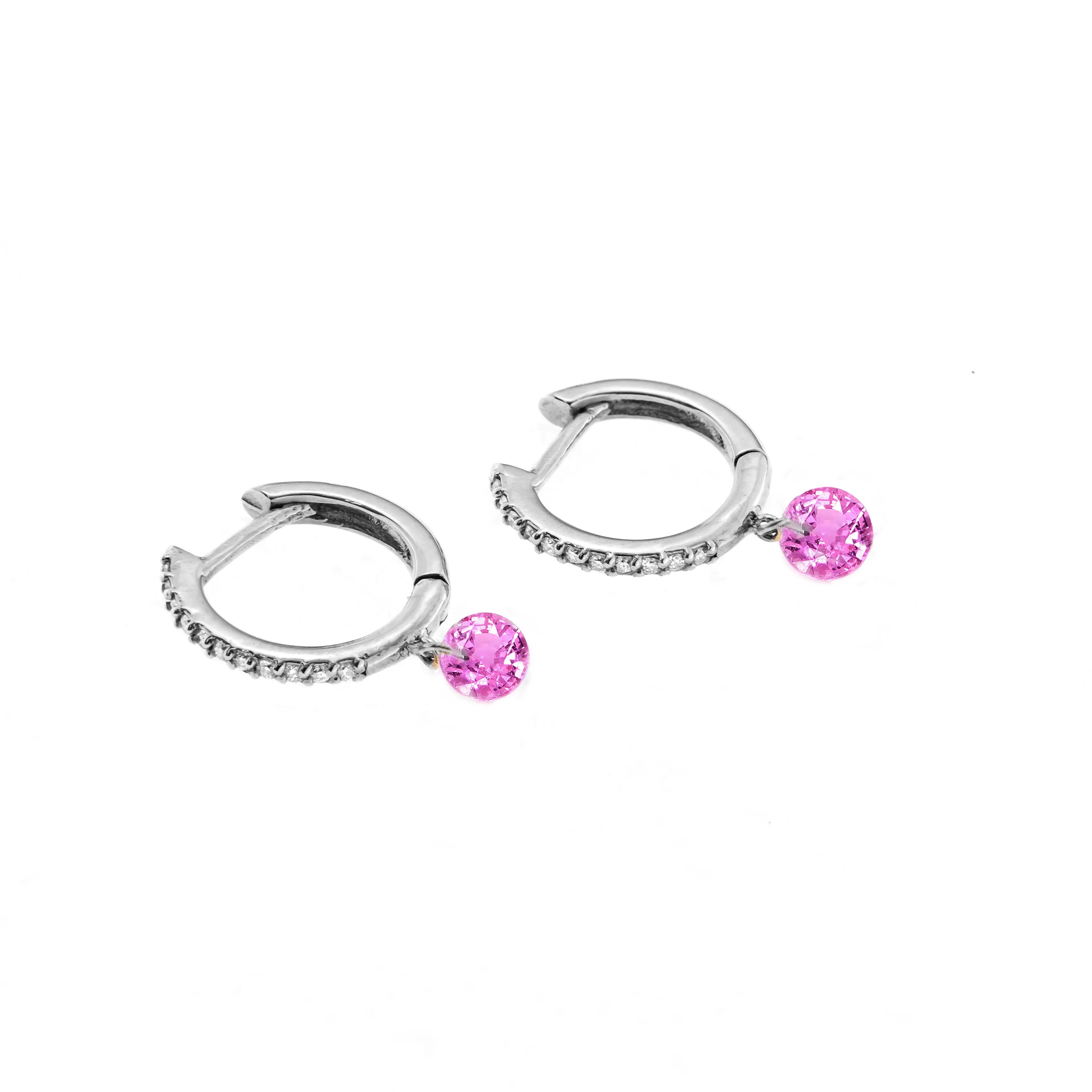 18K Gold Drilled Pink Sapphire Huggie Hoops Earrings