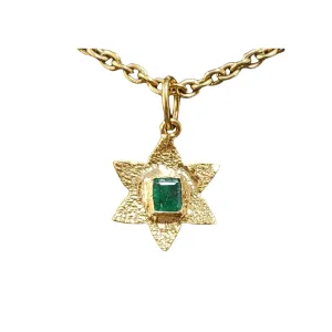 18K Gold Zambian Emerald Star Pendant