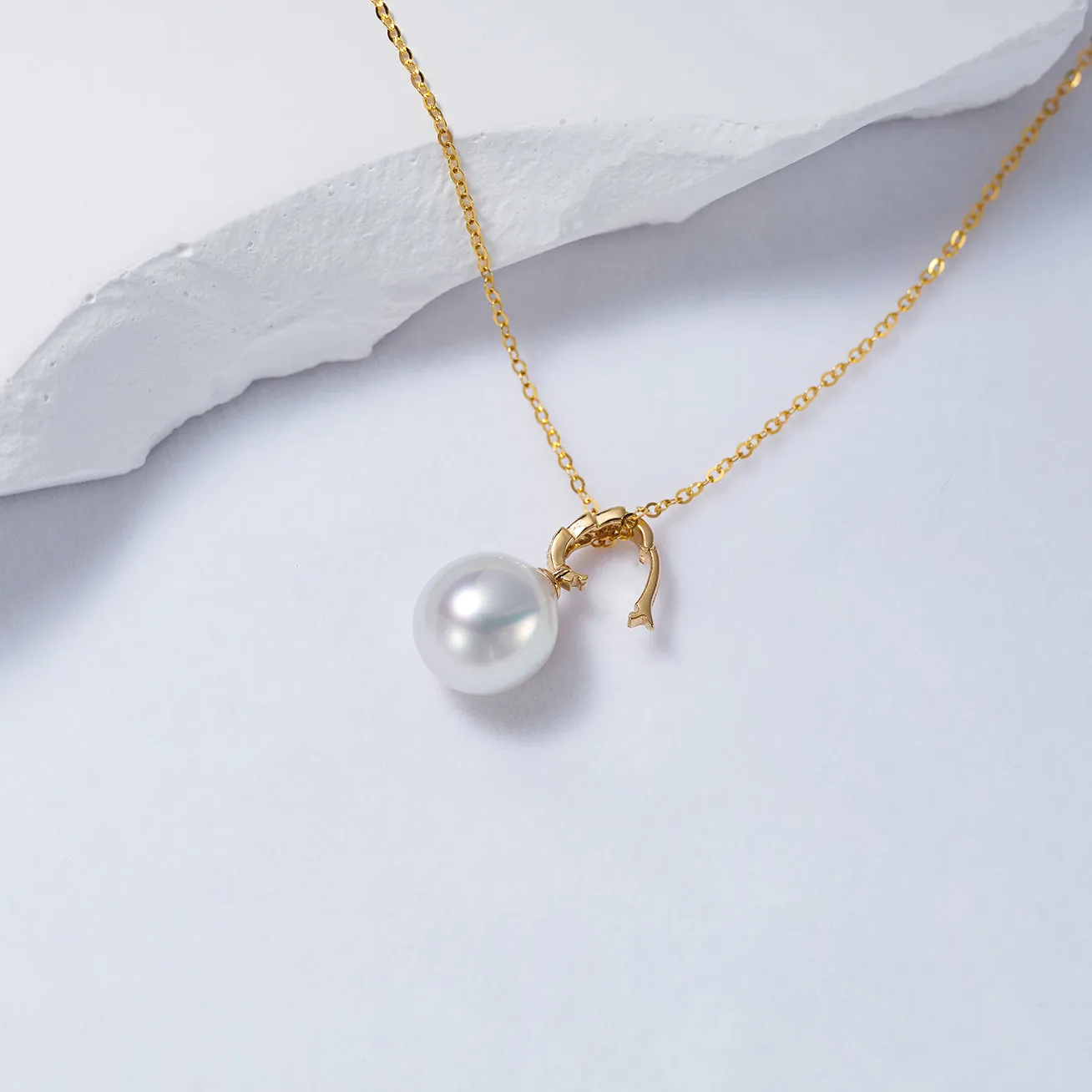 18K Solid Gold Australian White Diamond Saltwater Pearl Necklace KN00198