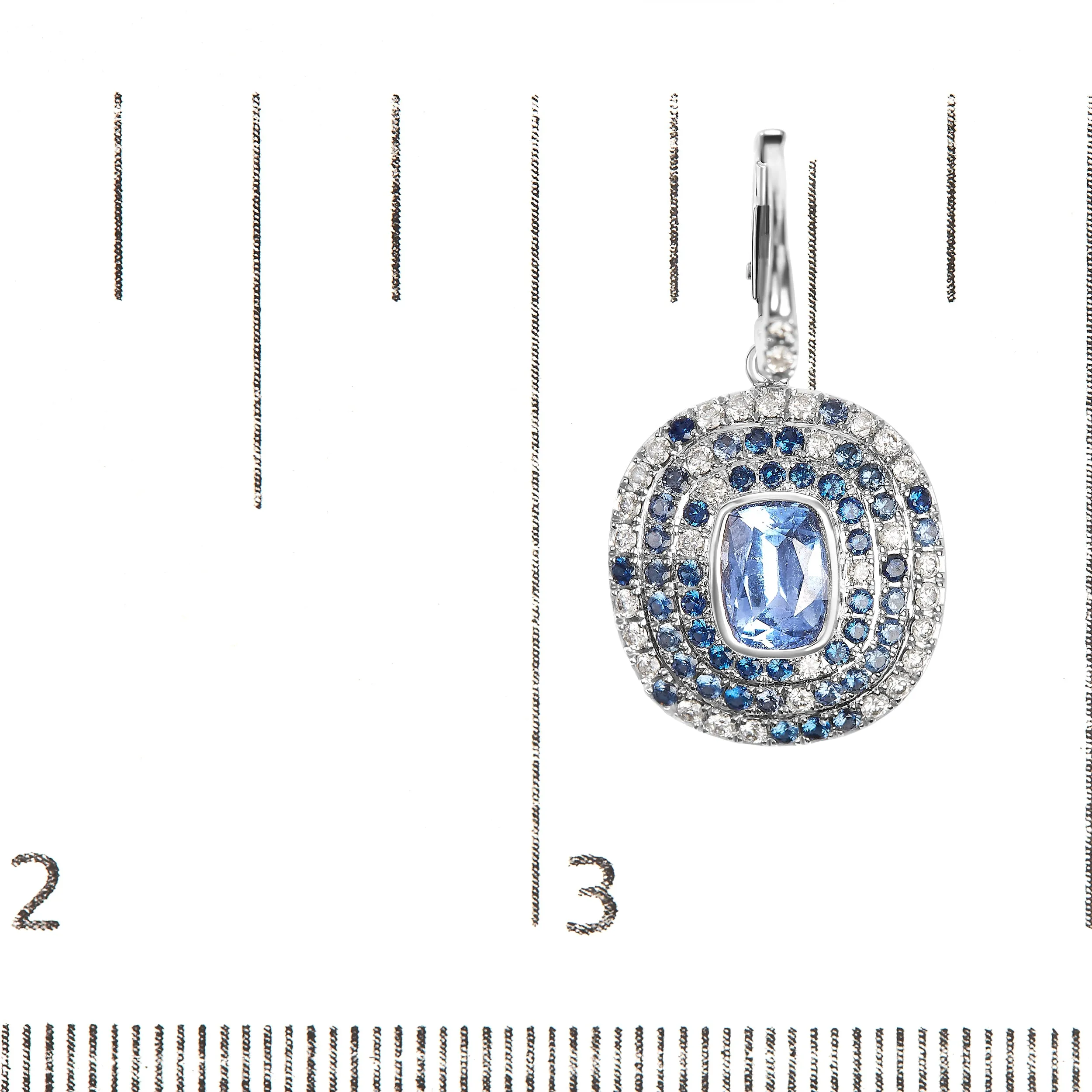 18K White Gold Natural Blue Sapphire and Diamond Scattered Halo Drop and Dangle Leverback Earrings