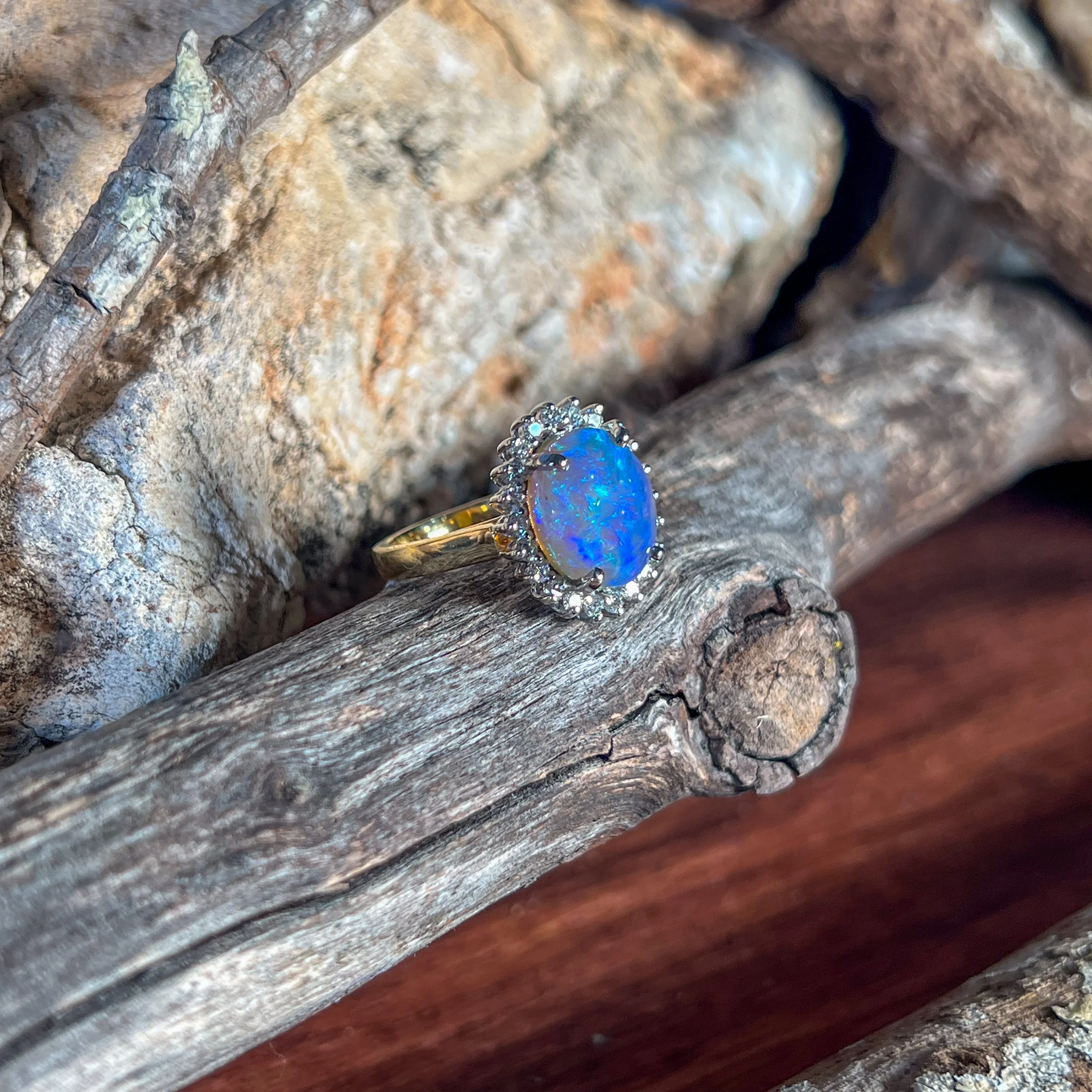 18kt and Platinum cluster Black Opal 4.73ct and Diamond ring