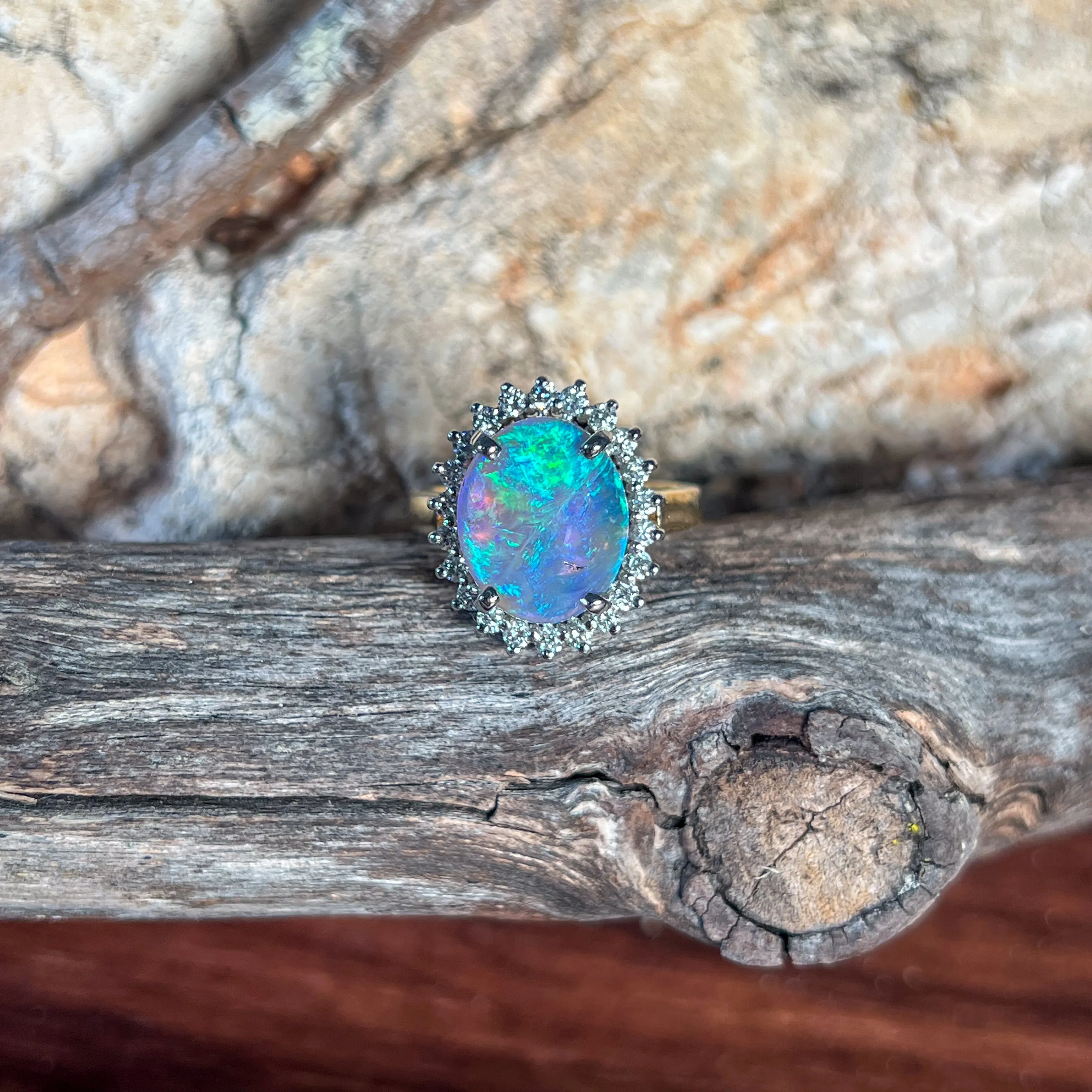 18kt and Platinum cluster Black Opal 4.73ct and Diamond ring