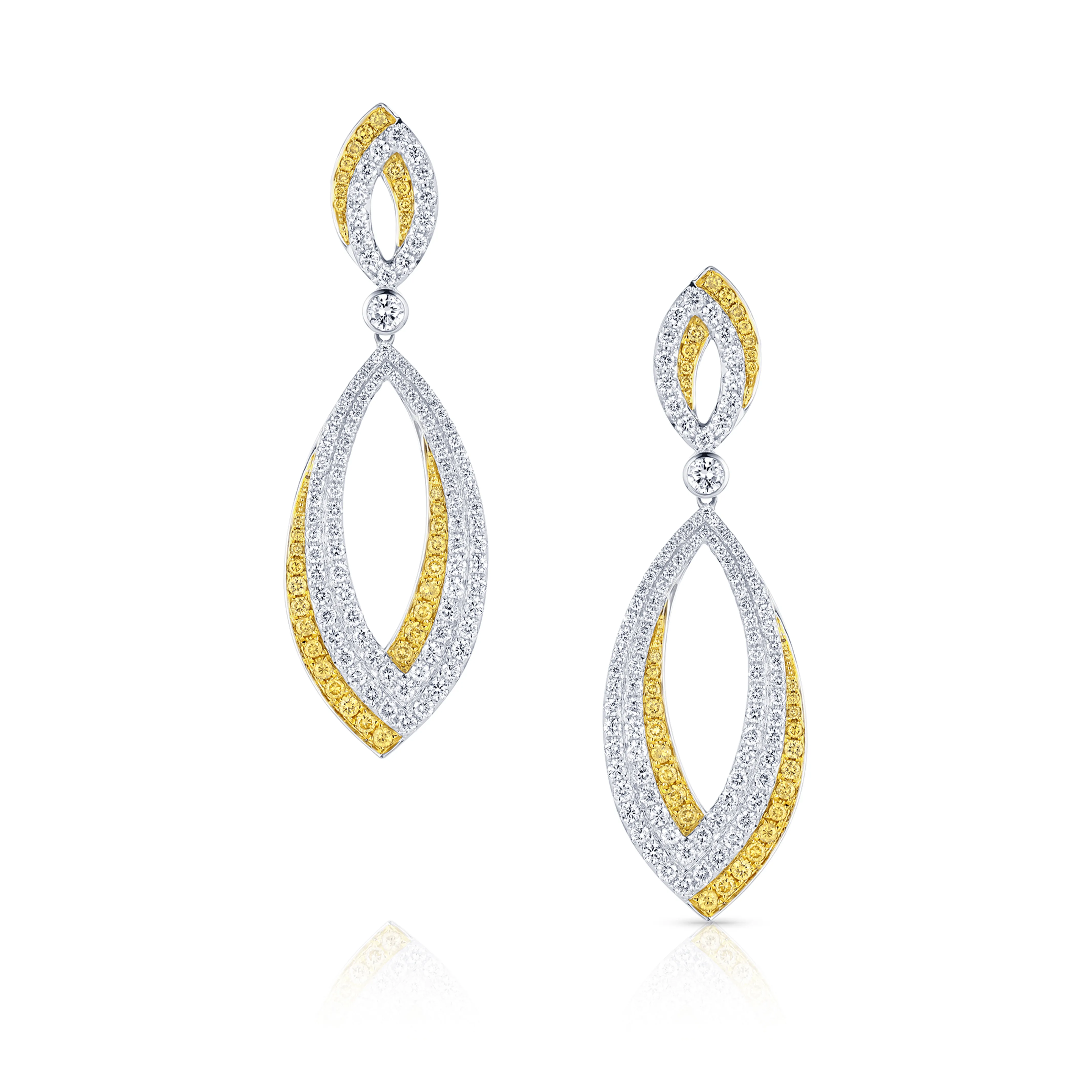 18kt Gold Yellow and White Diamond Oval Drop Earrings