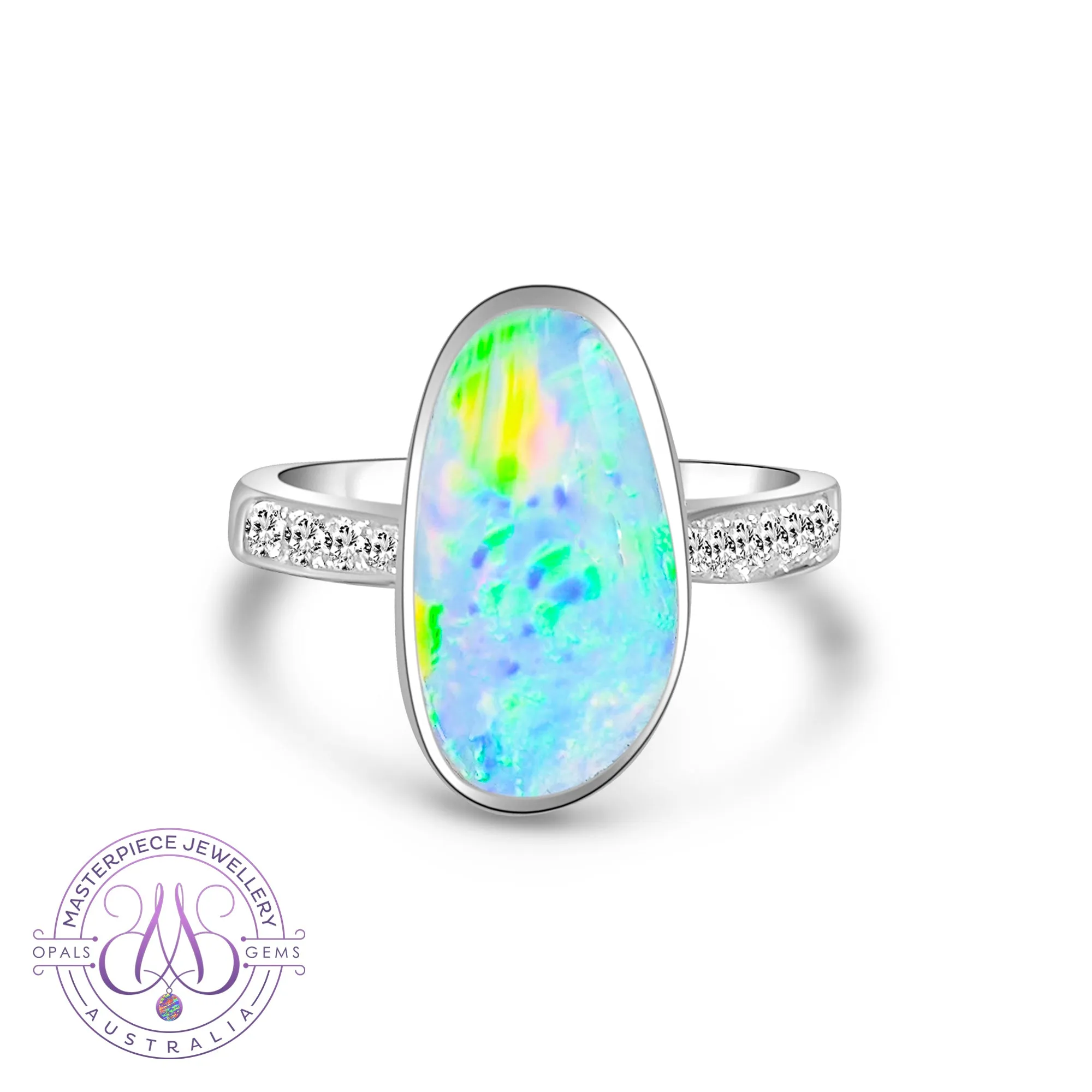 18kt White Gold Crystal Opal 2.01ct and 0.18ct Diamonds ring