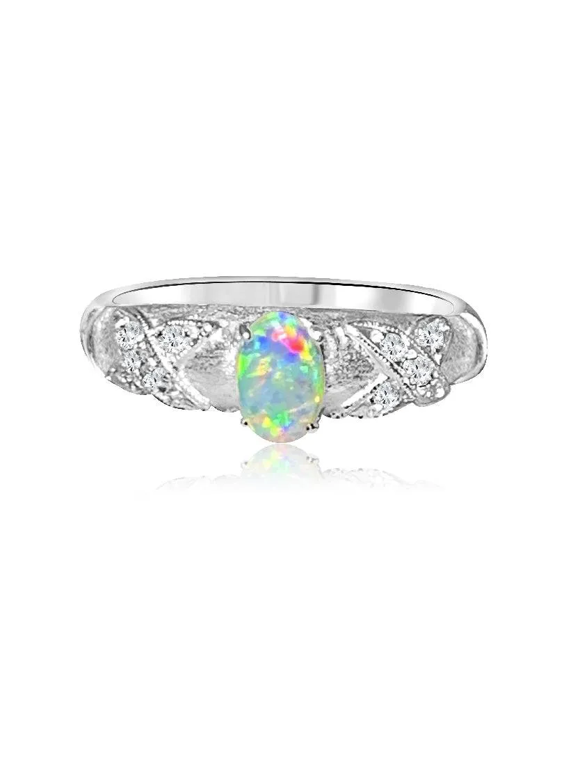 18kt White Gold Crystal Opal and Diamond ring