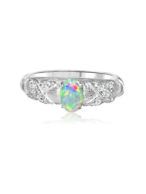 18kt White Gold Crystal Opal and Diamond ring