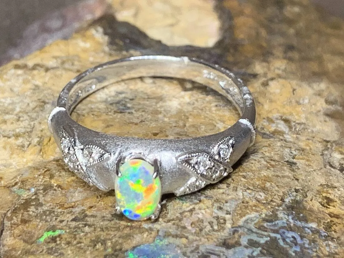 18kt White Gold Crystal Opal and Diamond ring